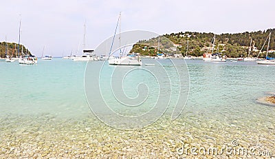 Panoramic landscape of Lakka village Paxos island Greece Stock Photo