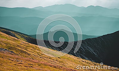 Panoramic landscape of mountain range in autumn Stock Photo