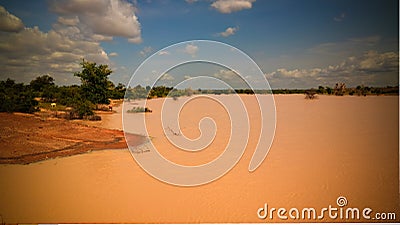 Panoramic landscape view to sahel and oasis Dogon Tabki with flooded river , Dogondoutchi, Niger Stock Photo