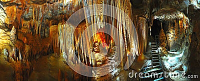 Panoramic of limestone stalagmites and stalactite, jenolan caves Stock Photo