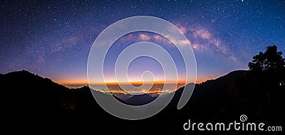 Panoramic Milky way at Doi Ang Khang , Chiang Mai Stock Photo