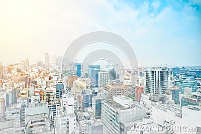 Panoramic modern cityscape building view of Nagoya, Japan. mix hand drawn sketch illustration Cartoon Illustration