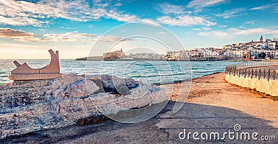Panoramic morning cityscape of Vieste town. Colorful summer cescape of Adriatic sea, Editorial Stock Photo