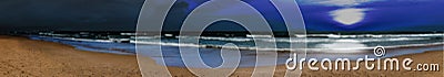 Panoramic Night Beach Stock Photo