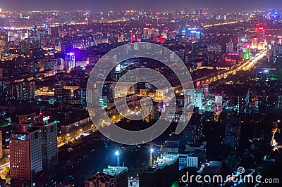 Panoramic night view of Beijing cityscape, view from Central Television Tower Editorial Stock Photo