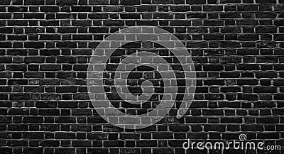 Panoramic Old Grunge Black and White Brick Wall Background Stock Photo