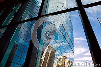 Building glass . Interior, Modern office building window opened in the morning Editorial Stock Photo