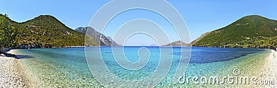 Panoramic photo of a beach in Ithaca Stock Photo