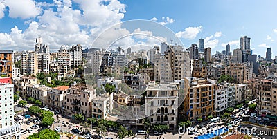 Panoramic photo of beirut after the port explosion Editorial Stock Photo