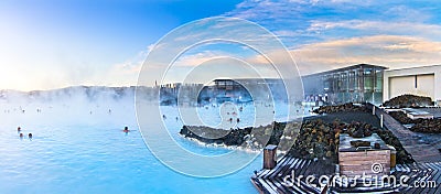 Panoramic photo of Blue Lagoon in Iceland Editorial Stock Photo