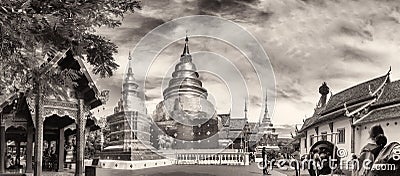 Panoramic photo Buddha Thailand temple Wat Prasingh Editorial Stock Photo