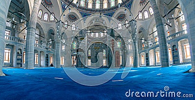 Panoramic photo of Interior of Sokollu Mehmet Pasa Mosque in Beyoglu Istanbul Stock Photo