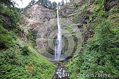 Panoramic photo of Multnomah Falls located in Columbia river gorge Stock Photo