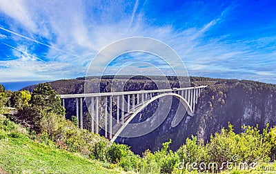Panoramic picture of the Bloukrans Bridge in South Africa's Tsitsikama National Park Stock Photo