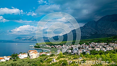 A panoramic picture of Promajna in Croatia Stock Photo