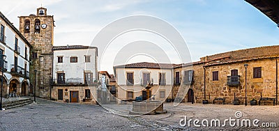 Panoramic Plaza Mayor in San Martin de Trevejo Stock Photo