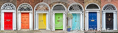 Panoramic rainbow colors collection of doors in Dublin Ireland Stock Photo