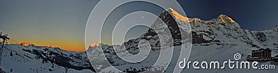 Panoramic red time at Kleine Scheidegg. Switzerland Alps Editorial Stock Photo