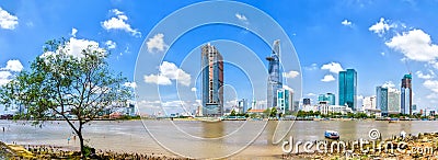 Panoramic Saigon River in Ho Chi Minh City center Editorial Stock Photo