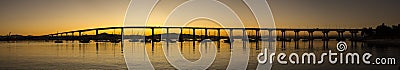 Panoramic scenic view of San Diego - Coronado Bay Bridge at sunrise Stock Photo