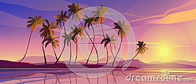 Panoramic seascape view picturesque marine scenery Vacation, holidays and travel. Vector Illustration