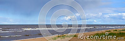 Virgin panoramic seascape with clouds and small waves in Baltic sea Stock Photo