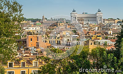 Panoramic sight from Villa Medici, with the Vittorio Emanuele II monument in the background. Rome, Italy. Stock Photo