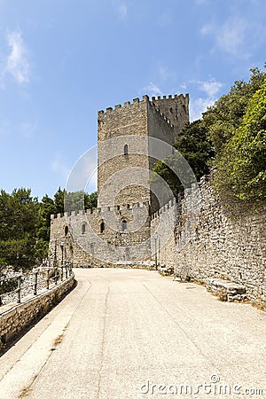 Panoramic Sights of Di Balio Towers Torri di Balio in Erice, Sicily, Italy. Stock Photo