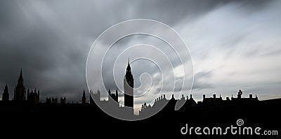 Panoramic silhouette of The Houses of Parliament and the Big Ben in London Stock Photo