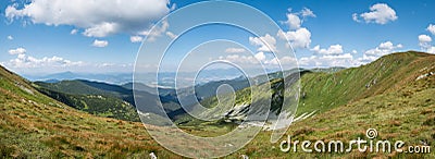 Panoramic spectacular view to Liptov region, High Tatras,Liptovska Mara lake in Slovakia from the range of Low Tatras Nizke Tatry Stock Photo