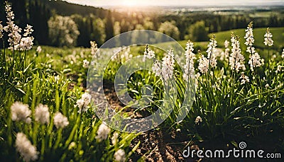 Panoramic Spring Landscape Sunlit Botanical Idyll Stock Photo