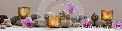 Panoramic still life for harmony in spa, massage or yoga Stock Photo