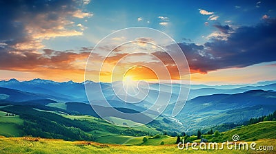 Panoramic summer view of mountain hills and valleys of Carpathian mountains Stock Photo