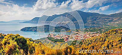 Panoramic summer view of Palaia Epidavros town. Bright morning scene of Peloponnese, Greece. Stock Photo