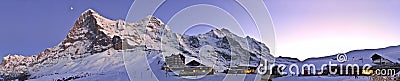 Panoramic sunset at Kleine Scheidegg. Switzerland Alps Editorial Stock Photo