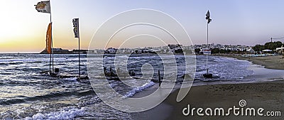 Panoramic at sunset while a strong wind blows on the island of Naxos, Greece Editorial Stock Photo