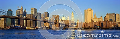 Panoramic sunset view of Manhattan towards Queens over East River, New York City, NY Editorial Stock Photo