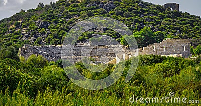 Panoramic Theater view of Patara Ancient City in Kas, Antalya, Turkey Stock Photo