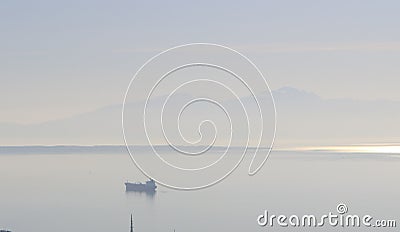 Panoramic Thessaloniki: Sea and Mount Olympus Majesty Stock Photo