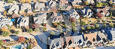 Panoramic top view new development residential neighborhood in Cedar Hill at morning fall light Stock Photo