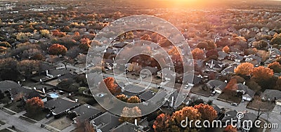 Panoramic top view residential subdivision with colorful leaves Editorial Stock Photo