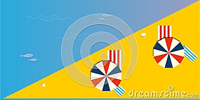 Panoramic or top view of a summer beach with shade umbrellas or parasols Vector Illustration