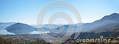 Panoramic town view from the hill Stock Photo
