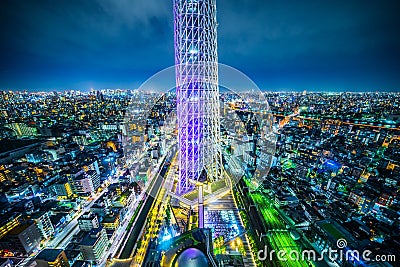 Panoramic urban city skyline aerial view under twilight sky and neon night in tokyo, Japan Editorial Stock Photo