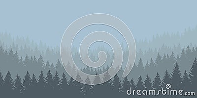 Panoramic vector illustration of a forest under a overcast gray Vector Illustration