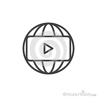 Panoramic video play button outline icon Vector Illustration