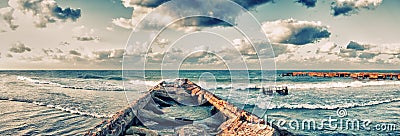 Panoramic view of abandoned pier in Guanabo beach, Havana, Cuba Stock Photo