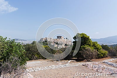 Panoramic view of the Acropolis from Philopappou Hill, Athens, Greece Stock Photo