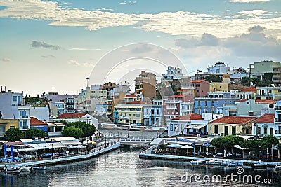Panoramic view of Agios Nikolaos City Stock Photo