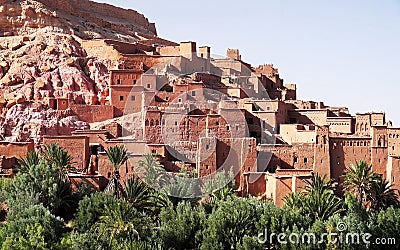 Panoramic view of Ait Benhaddou, a UNESCO world heritage site in Morocco. Kasbah, ksar. Stock Photo